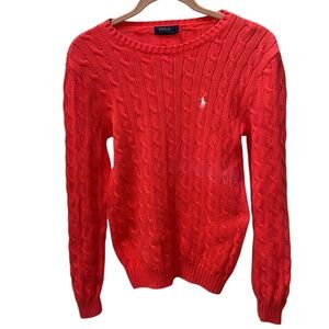 POLO Ralph Lauren pink coral cotton cable knit crew neck sweater L